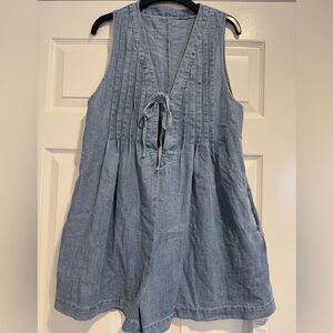 BNWT Cupshe Women M Blue Romper Plunging Lace-up Wide Leg Sleeveless Jumpsuit